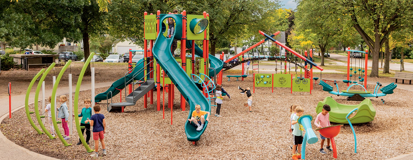 Expansive colorful commercial park playground
